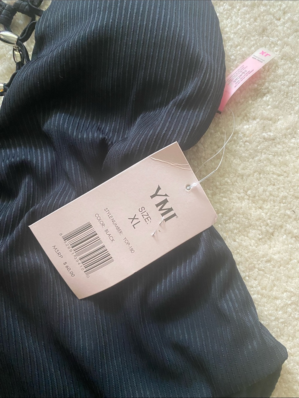 YMI size XL NWT black ribbed tie one piece swimsuit - Picture 4 of 5